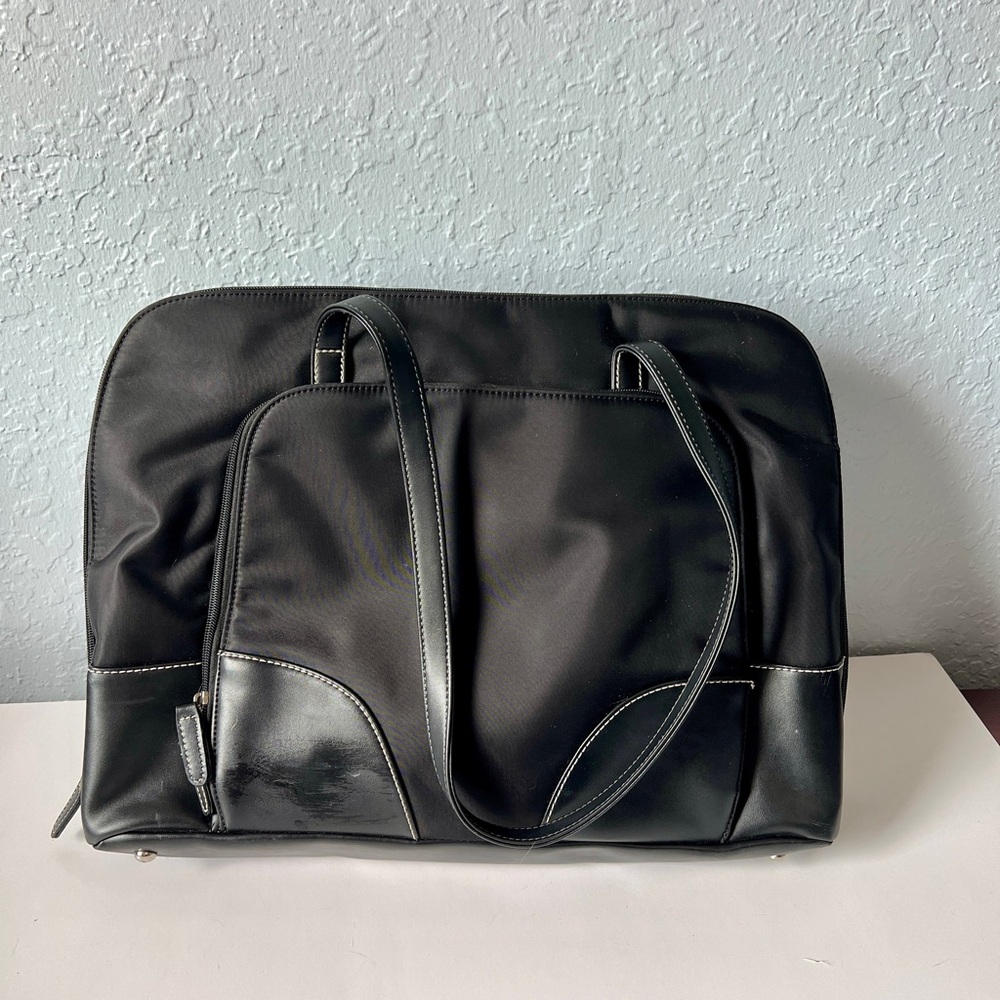 Black Nylon and Leather Laptop Bag 12x17 Water resistant